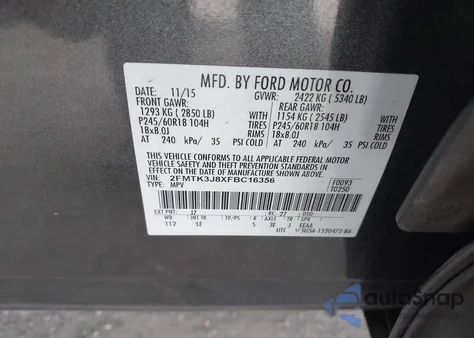 2015 Ford Edge Sel z USA, uszkodzony, nr VIN 2FMTK3J8XFBC16356